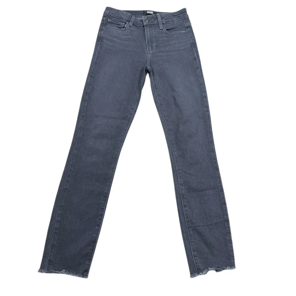 PAIGE Hoxton High Rise Ankle Skinny Jeans Gray Raw Hem Stretch Denim Womens 25‎